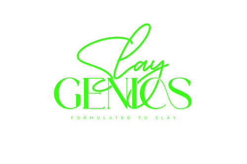 Green 'Slay Genies' logo on a white background